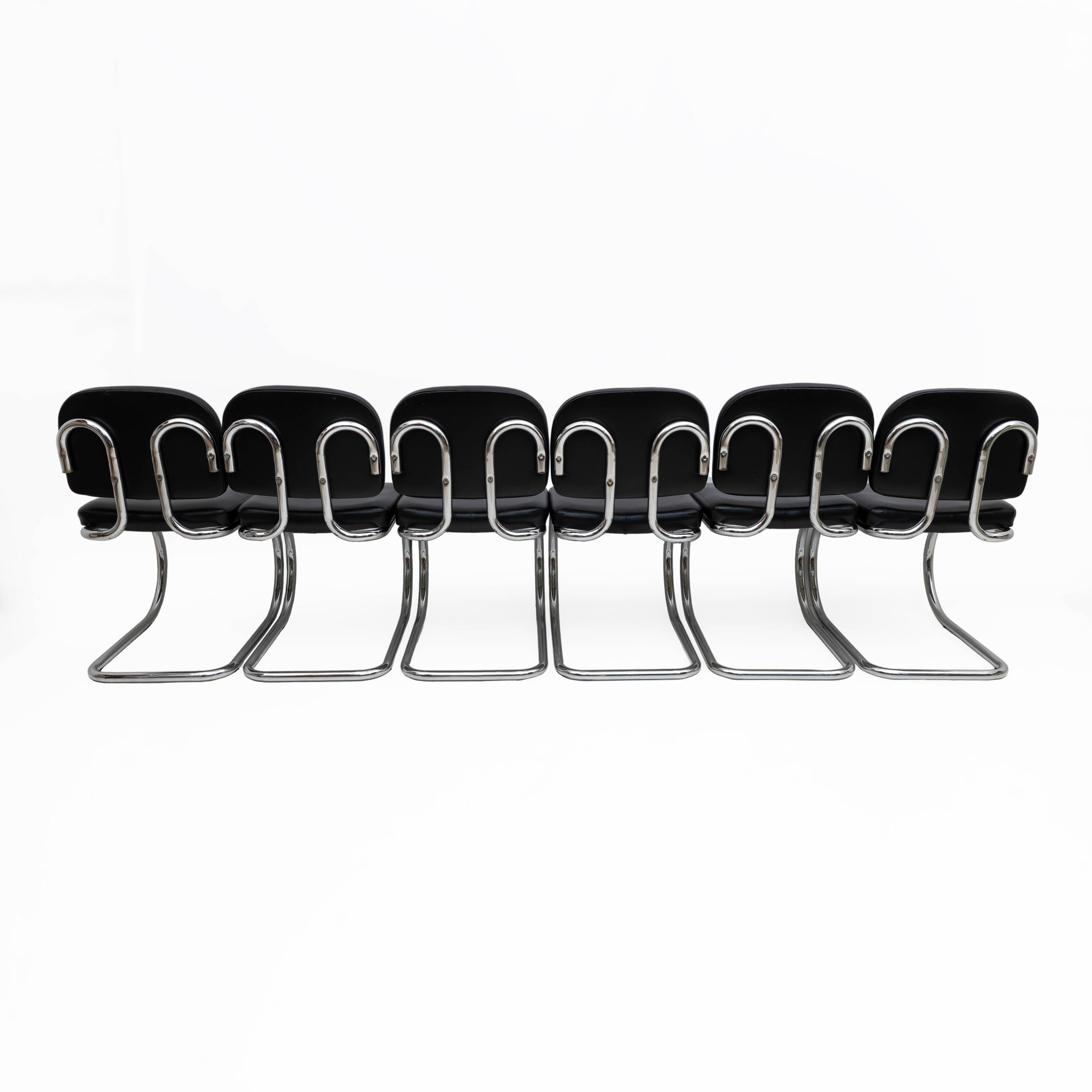 Six of Leatherette and Metal Chromed Cantilever Dining Chairs