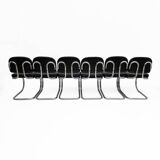 Six of Leatherette and Metal Chromed Cantilever Dining Chairs