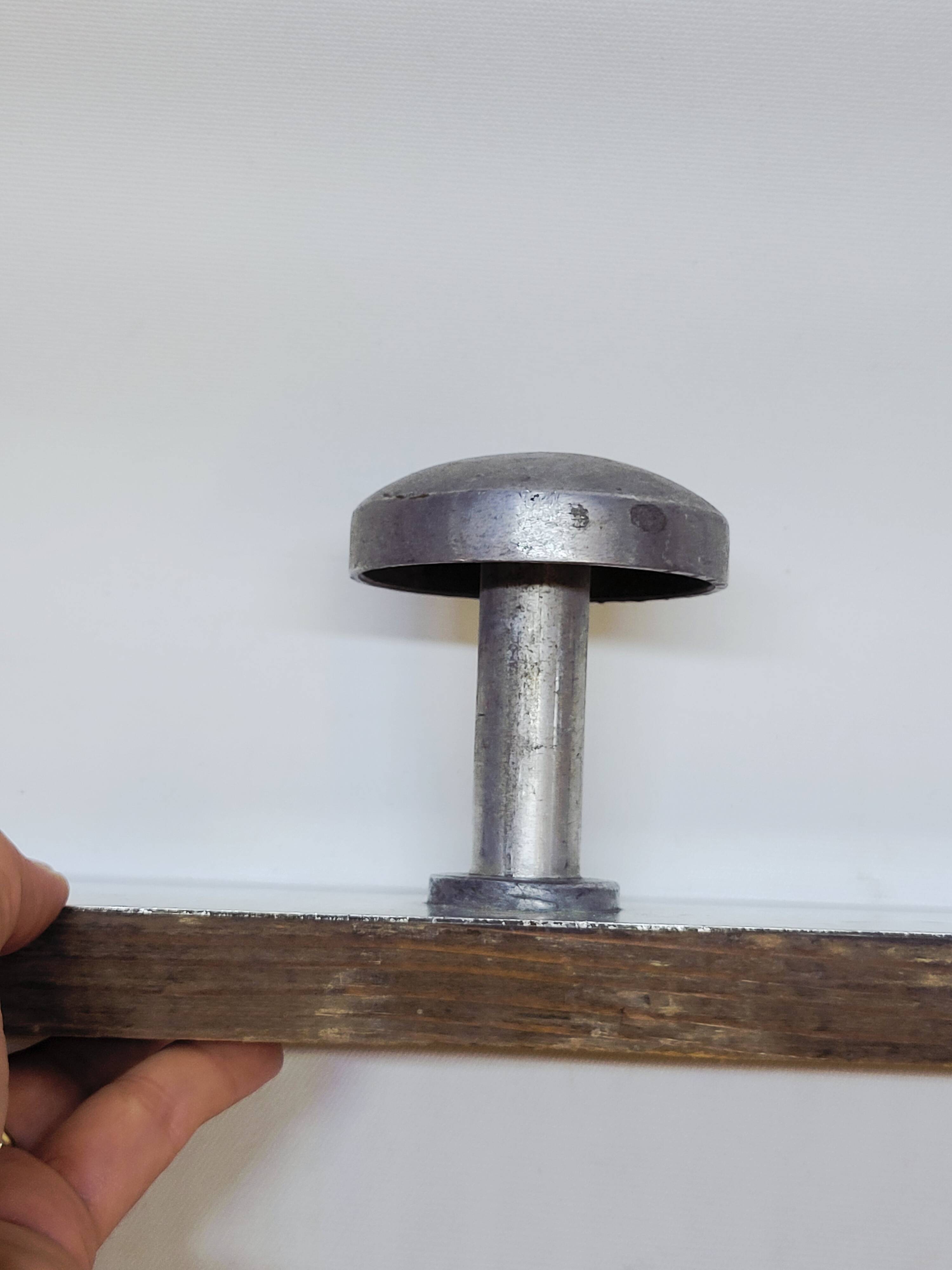 Retro vintage coat rack with 4 aluminum hooks on a wooden frame
