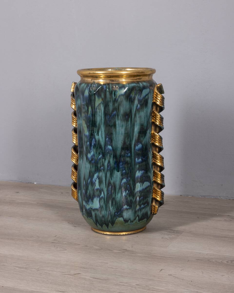 Large 1950s vintage decorated ceramic vase, Italian design