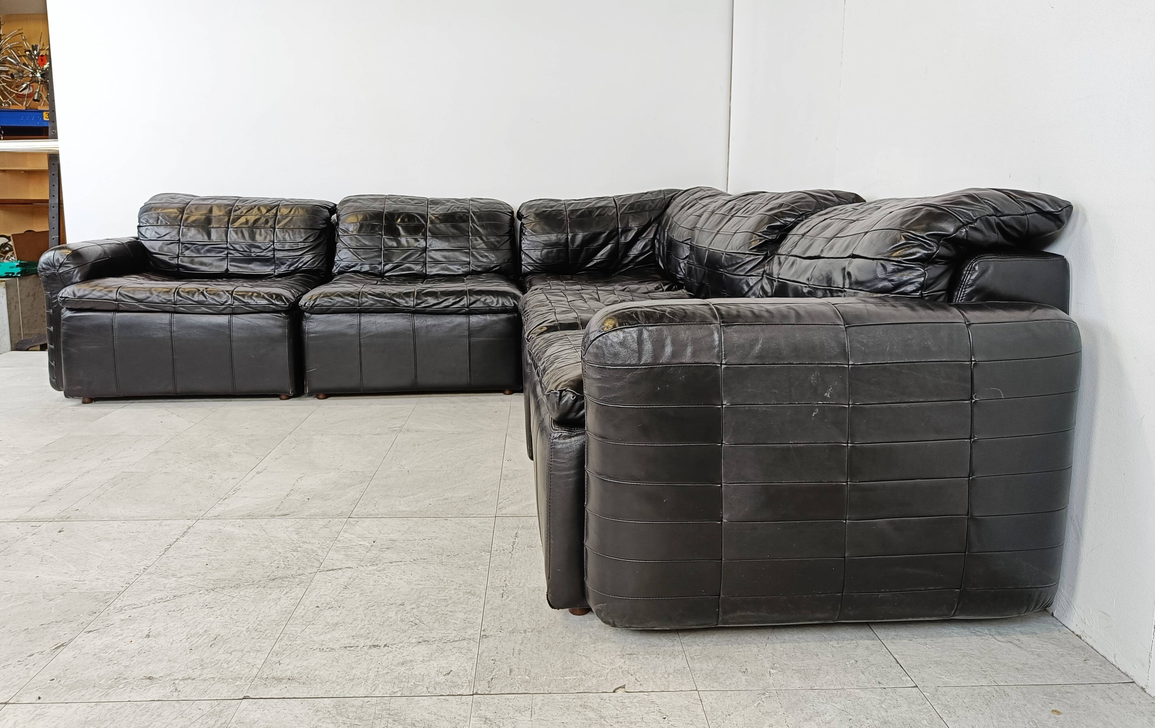 Canapé modulaire en cuir patchwork vintage, années 1970