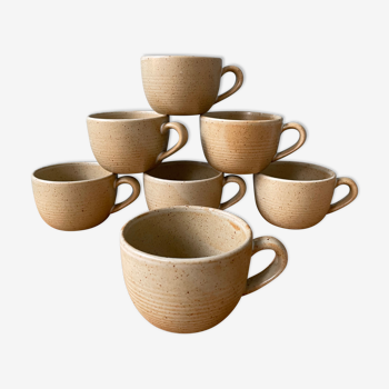 Lot de 7 tasses en grès vintage, grès CNP Village France