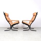 Ingmar Relling leather Siesta lounge chairs, Westnofa 1970s