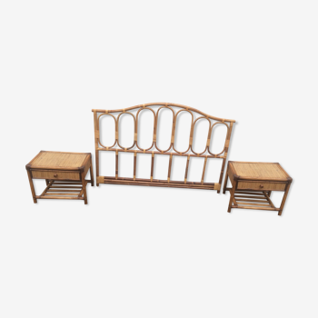 Headof rattan and bamboo, two bedside