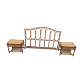 Headof rattan and bamboo, two bedside