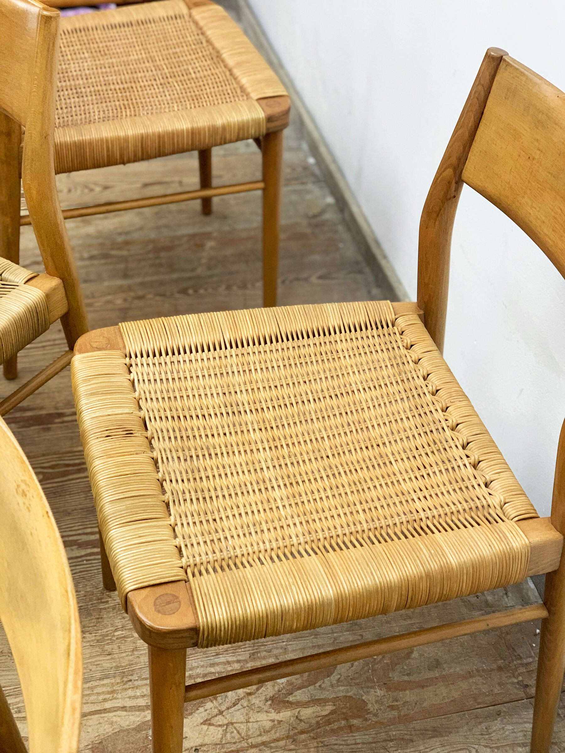 Mid century cherry wood dining chairs by Georg Leowald for Wilkhahn, Set of 4, Germany,1950s