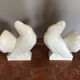 Pair of bookends in ceramic art deco cracked pigeons signed