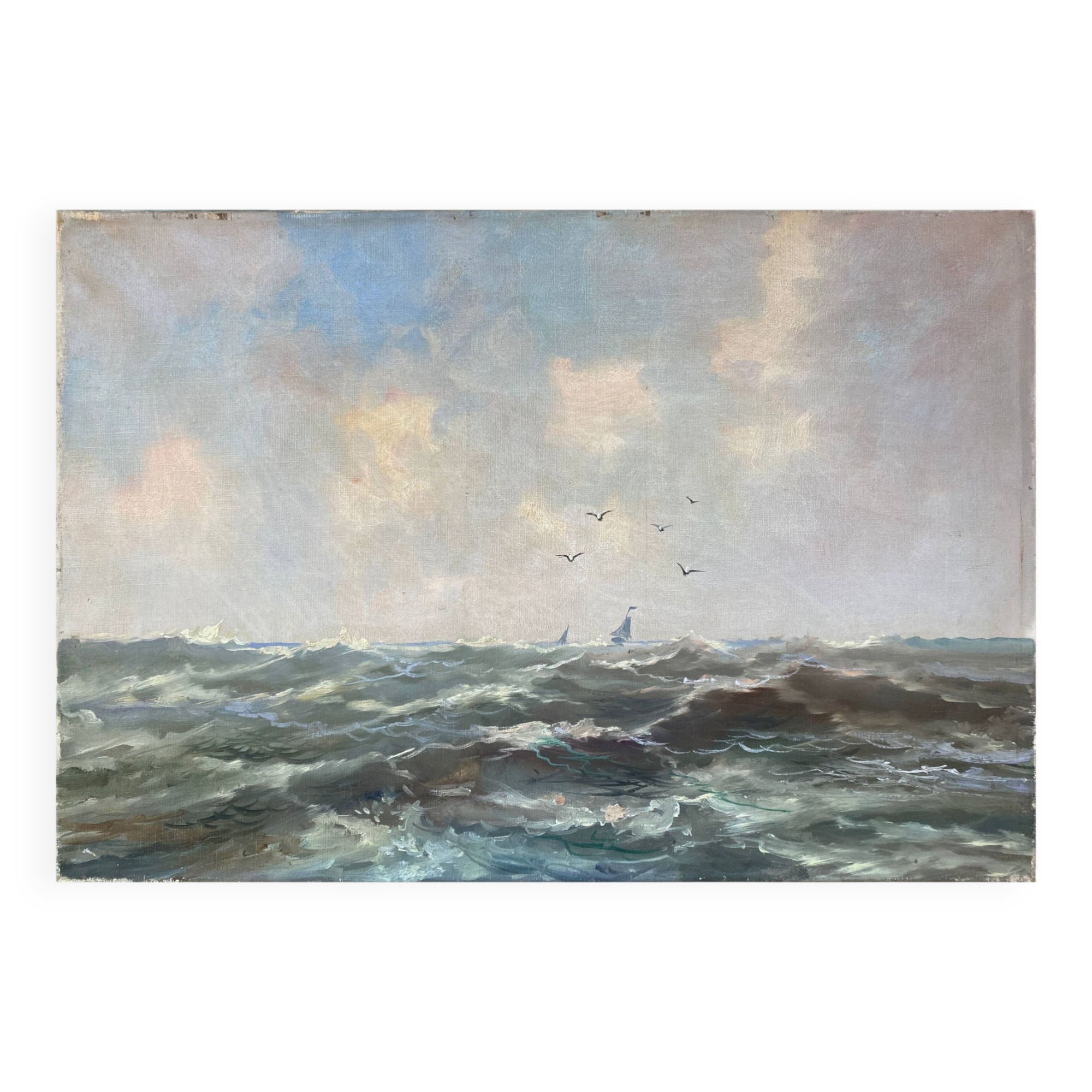 HST Marine painting "Sailboats on rough seas" circa 1900