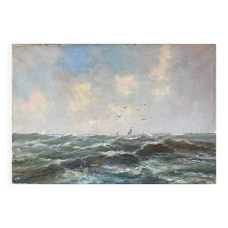 HST Marine painting "Sailboats on rough seas" circa 1900