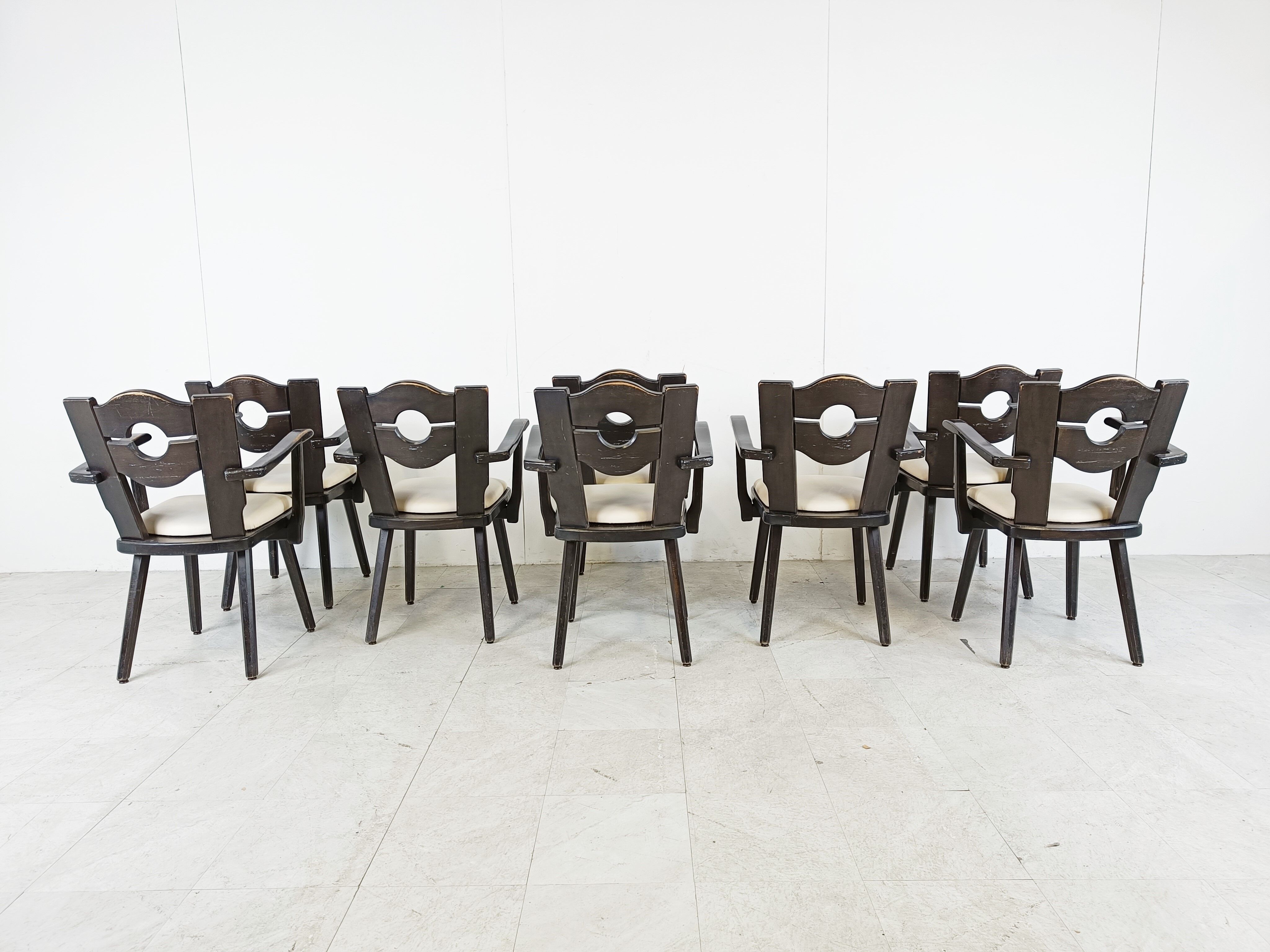 Vintage brutalist dining chairs, set of 8 - 1960s