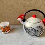 Kettle sheet metal enamel vintage 80s kamenstein decorations rooster