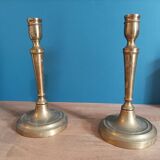 1 pair of weathered golden brass metal candlesticks