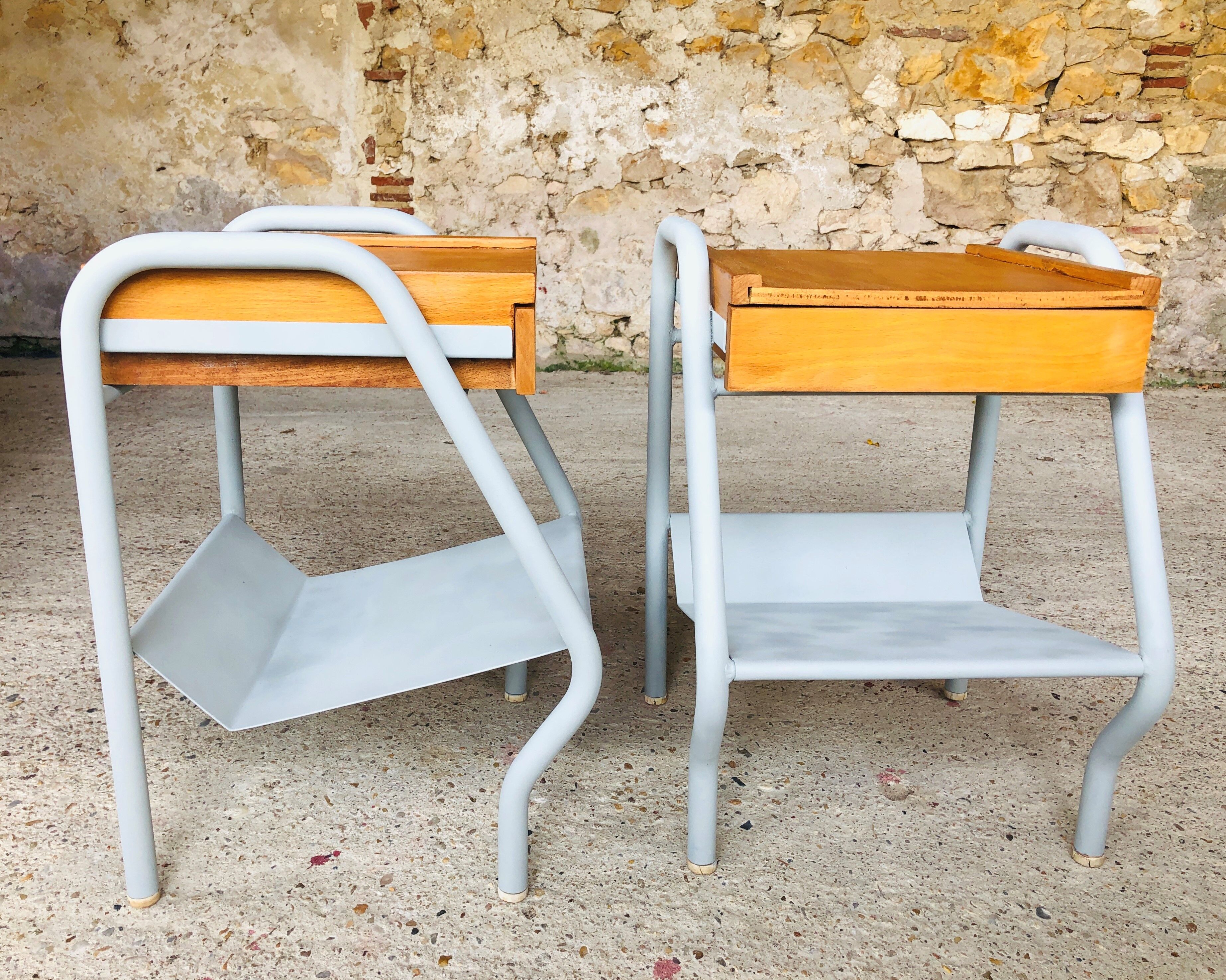 Pair of wooden and metal bedsides 50/60
