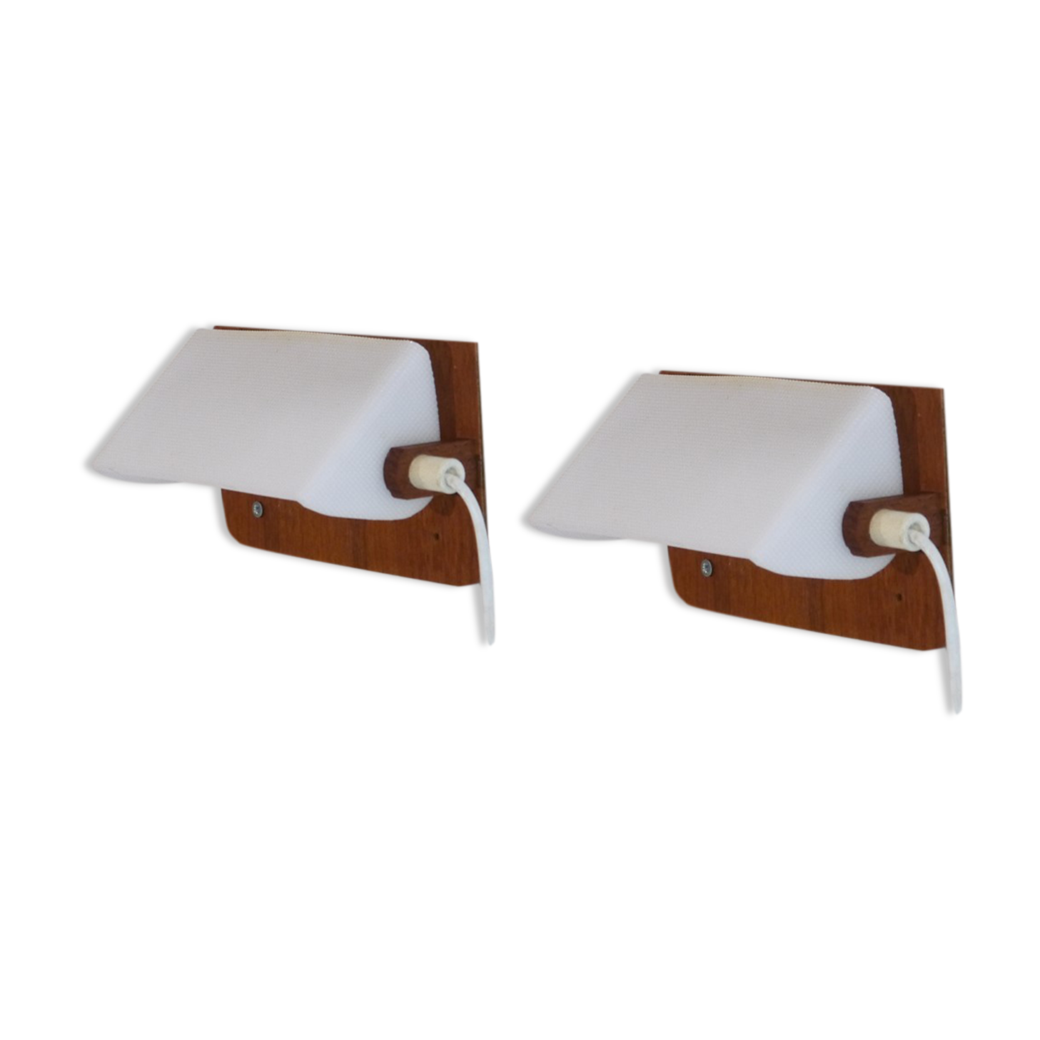 Pair of Scandinavian wall lamps in teak and acrylic 1970