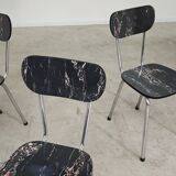 Set of 3 black marbled formica chairs from the 60s