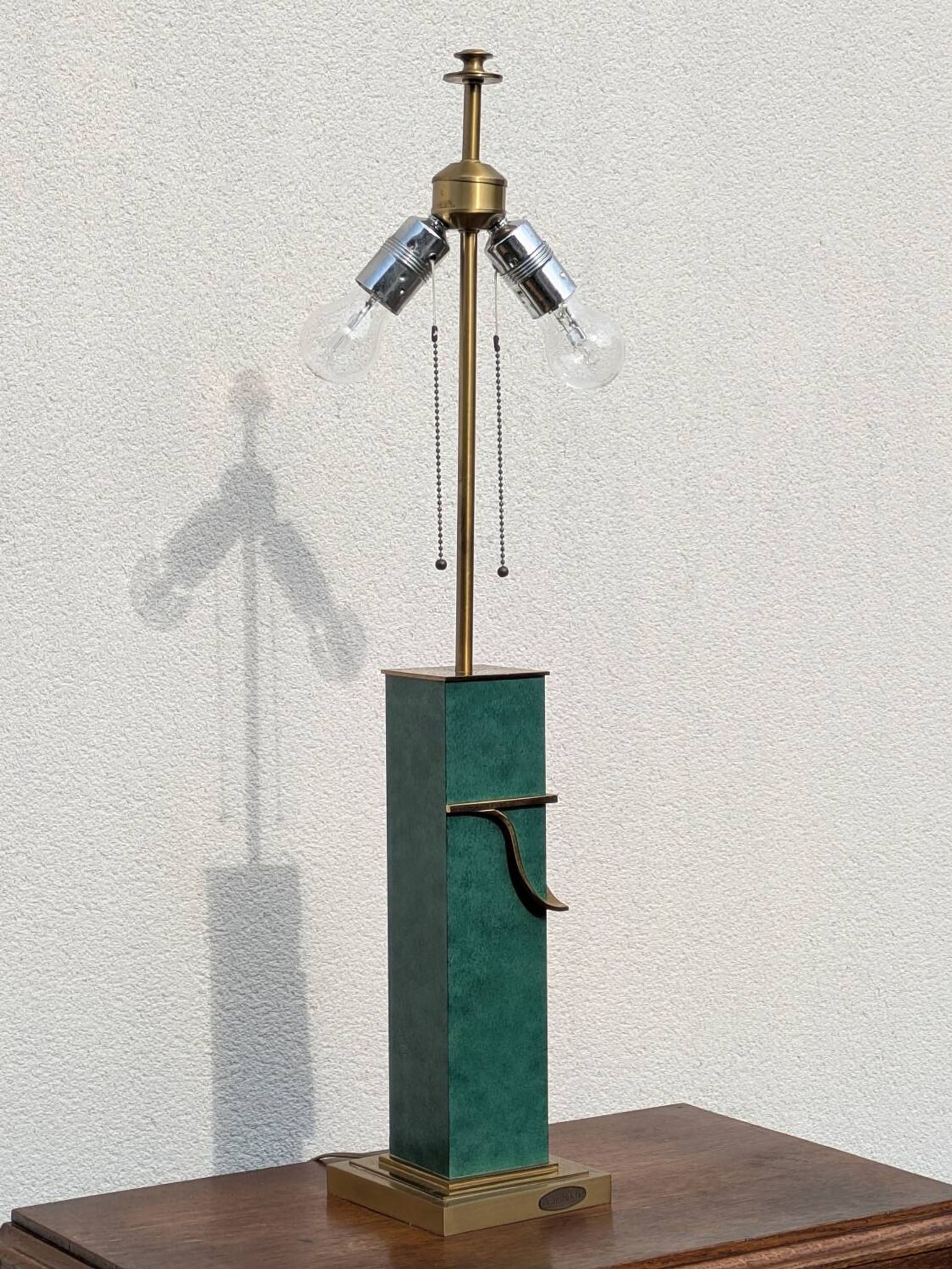 Pied de lampe vintage Jean Roche, 1980, laiton & vert
