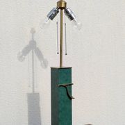 Pied de lampe vintage Jean Roche, 1980, laiton & vert