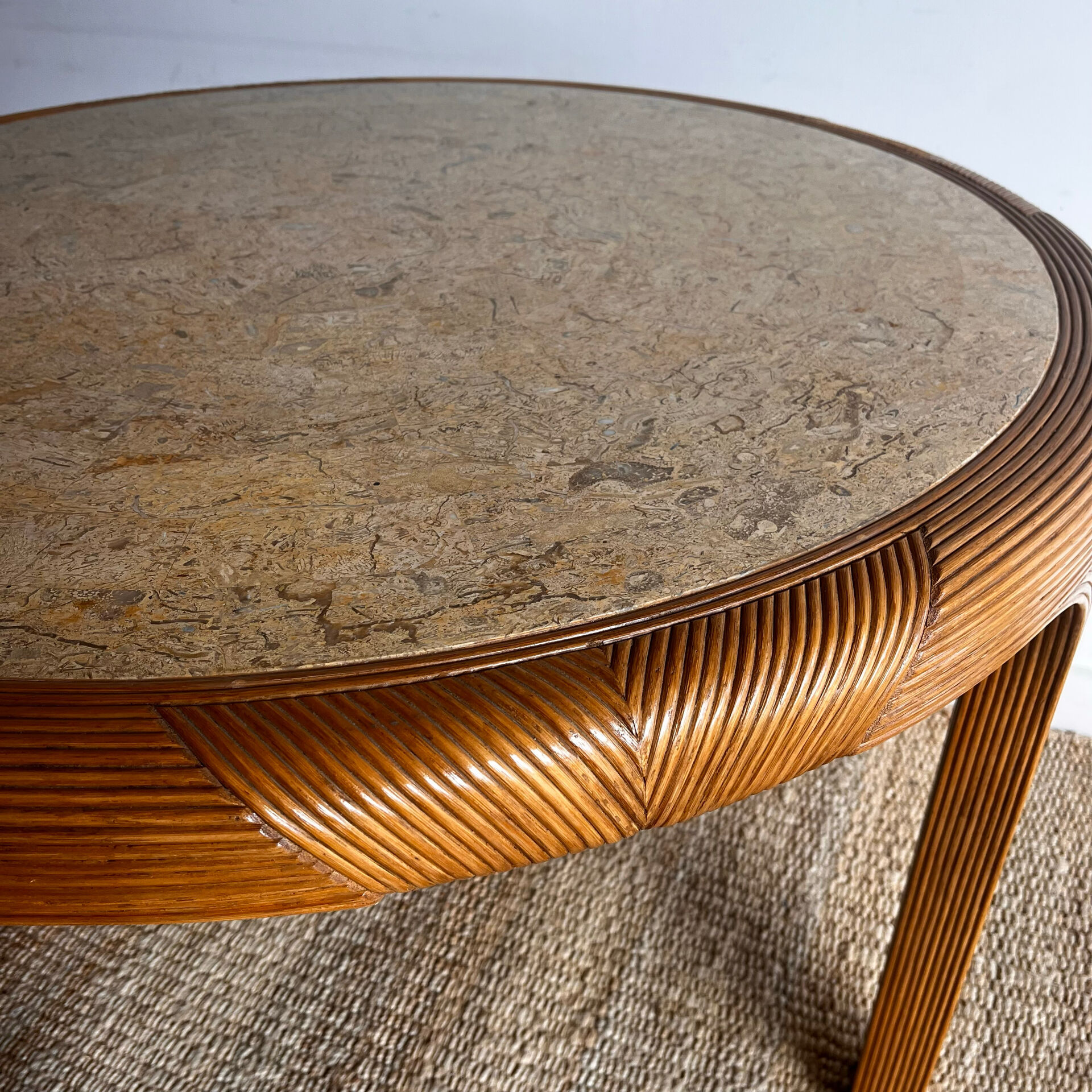 Vivai del Sud rattan dining table — Italy, 1970s