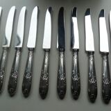 Lot 12 old large silver metal knives Rex covered silver metal floral