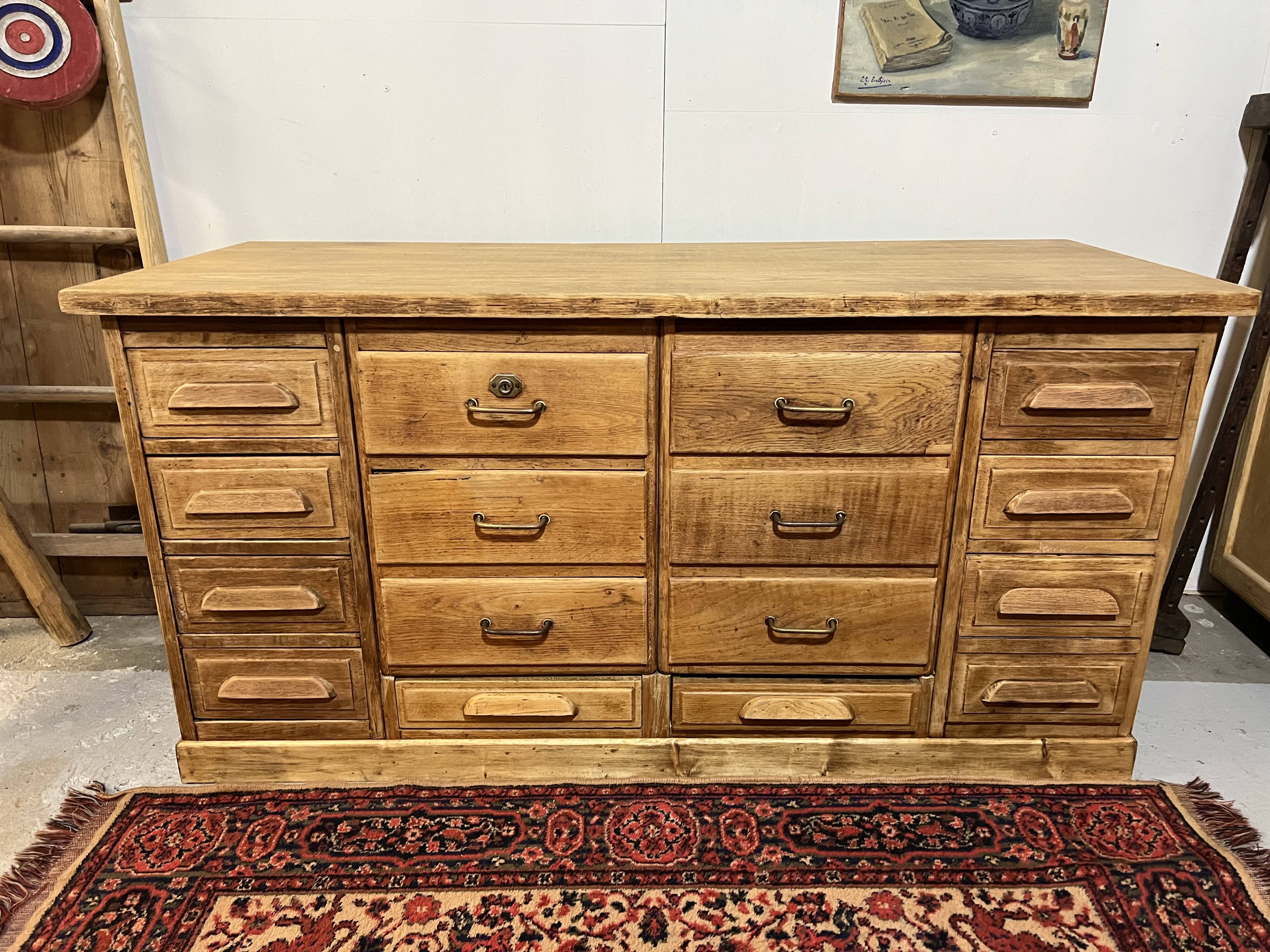 Old oak workshop drawer unit