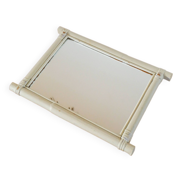 Miroir de barbier en bois effet bambou blanc 44 x 40 cm