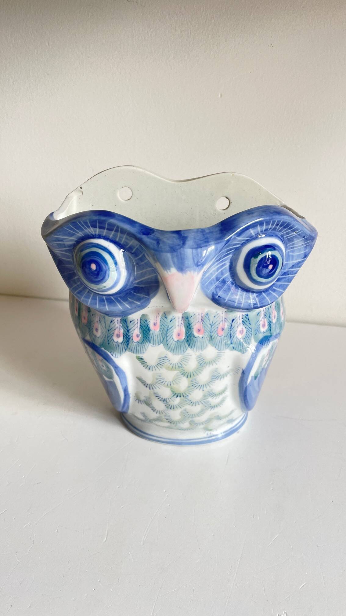 Vintage Chinese Porcelain Owl Planter