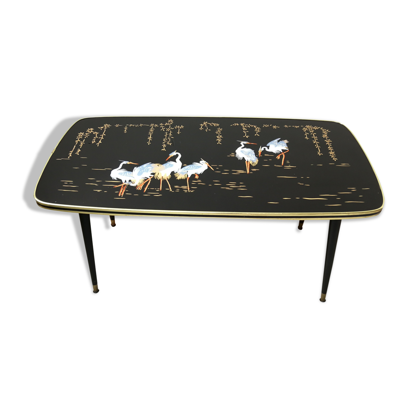 Vintage coffee table with heron décor