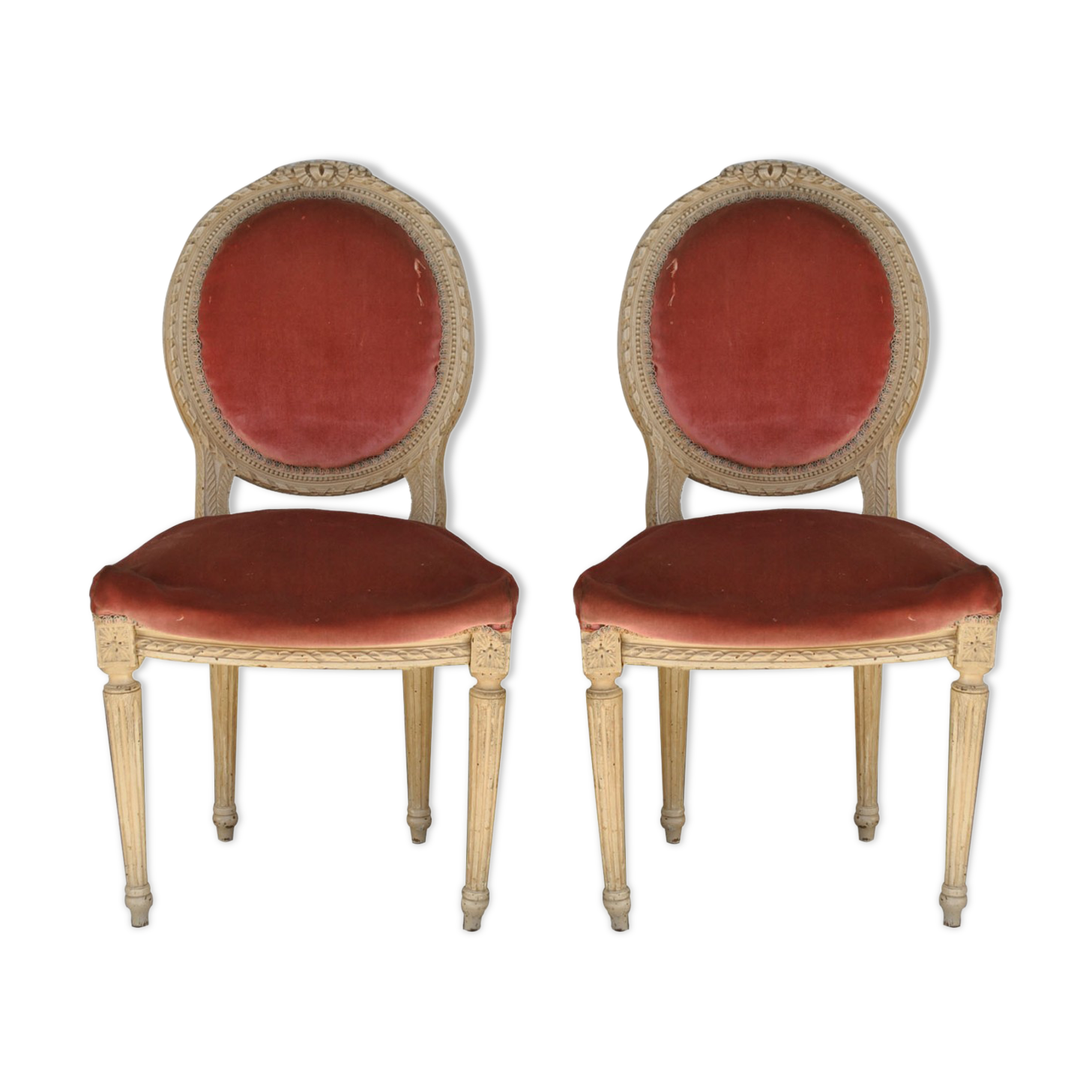 Pair of Louis XVI style cream lacquered chairs around 1900