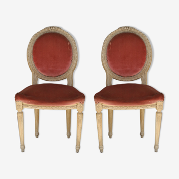 Pair of Louis XVI style cream lacquered chairs around 1900