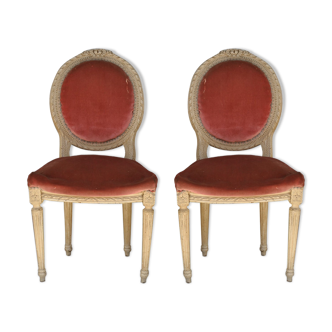 Pair of Louis XVI style cream lacquered chairs around 1900
