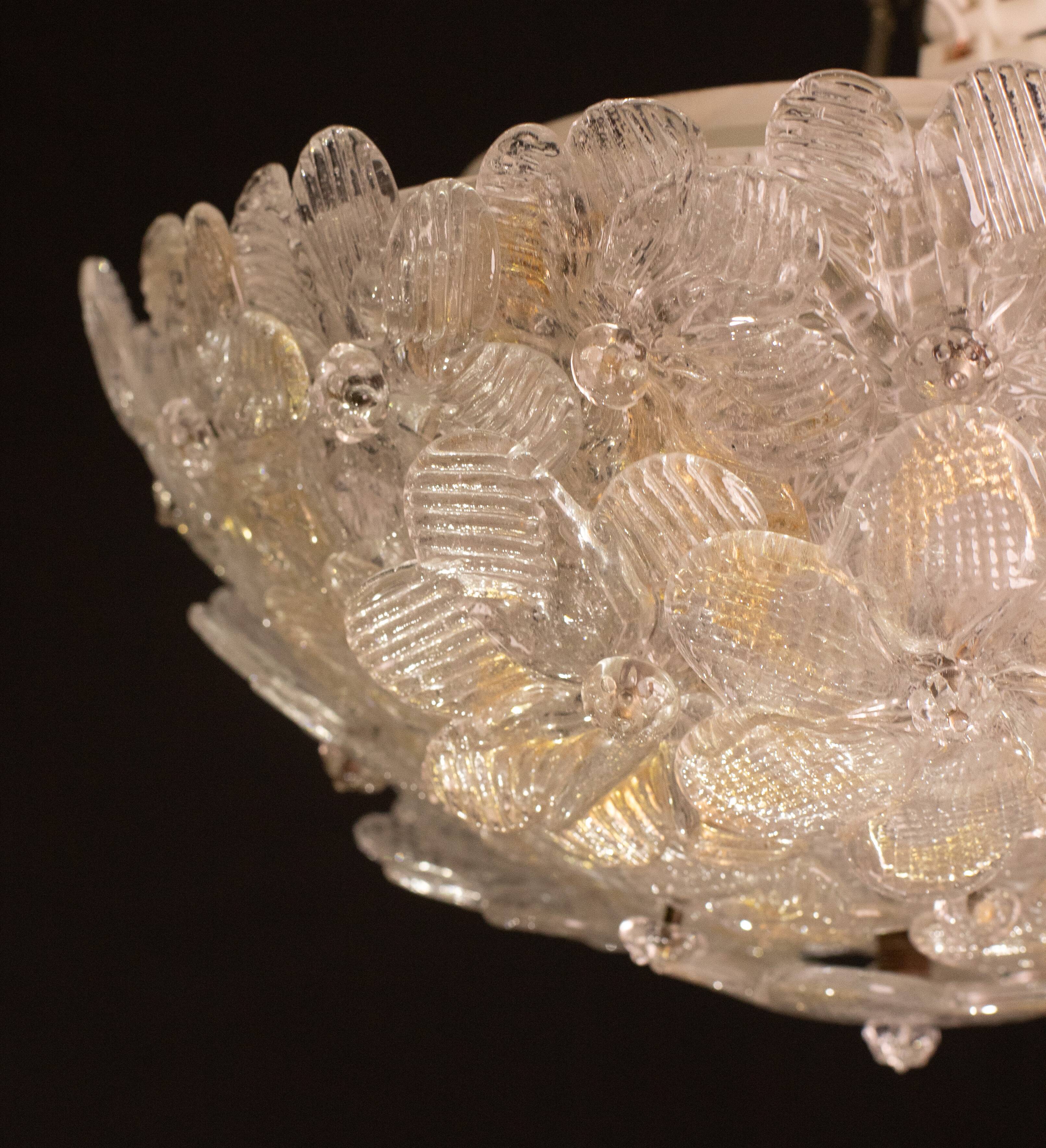Murano Ceiling Light Gold and Traspare Flower by Seguso for Venini, Italy, 1960s