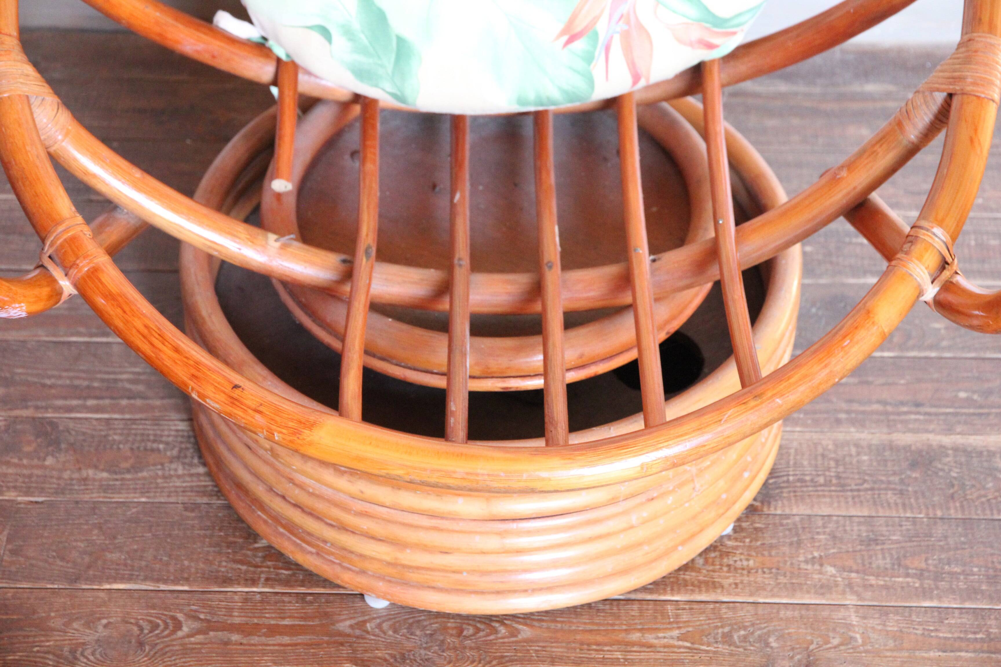 Rattan armchair, reclining and swivel, 70s