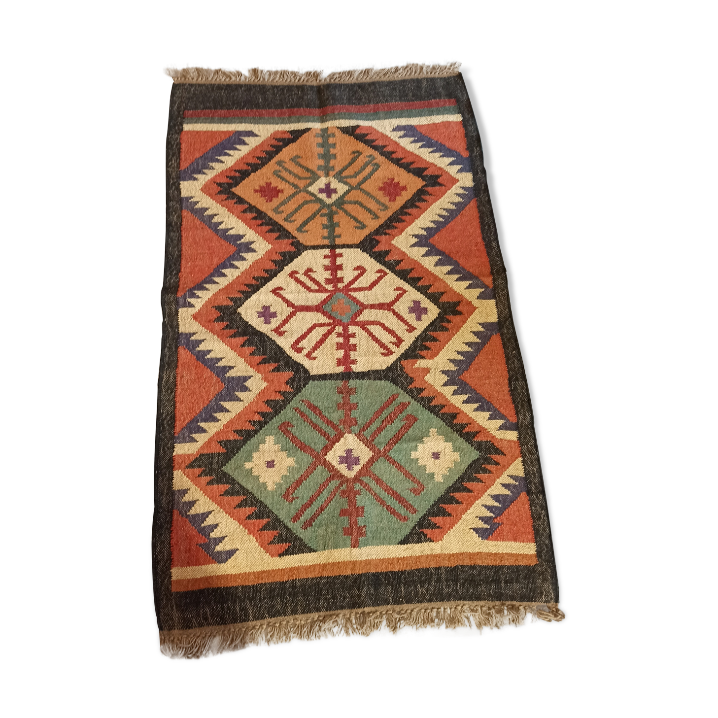 Kilim cotton and burlap carpet - 90cm x 160cm
