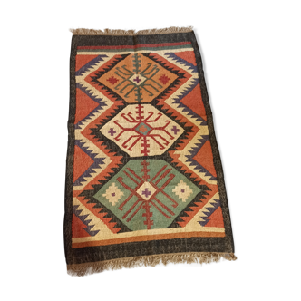 Kilim cotton and burlap carpet - 90cm x 160cm