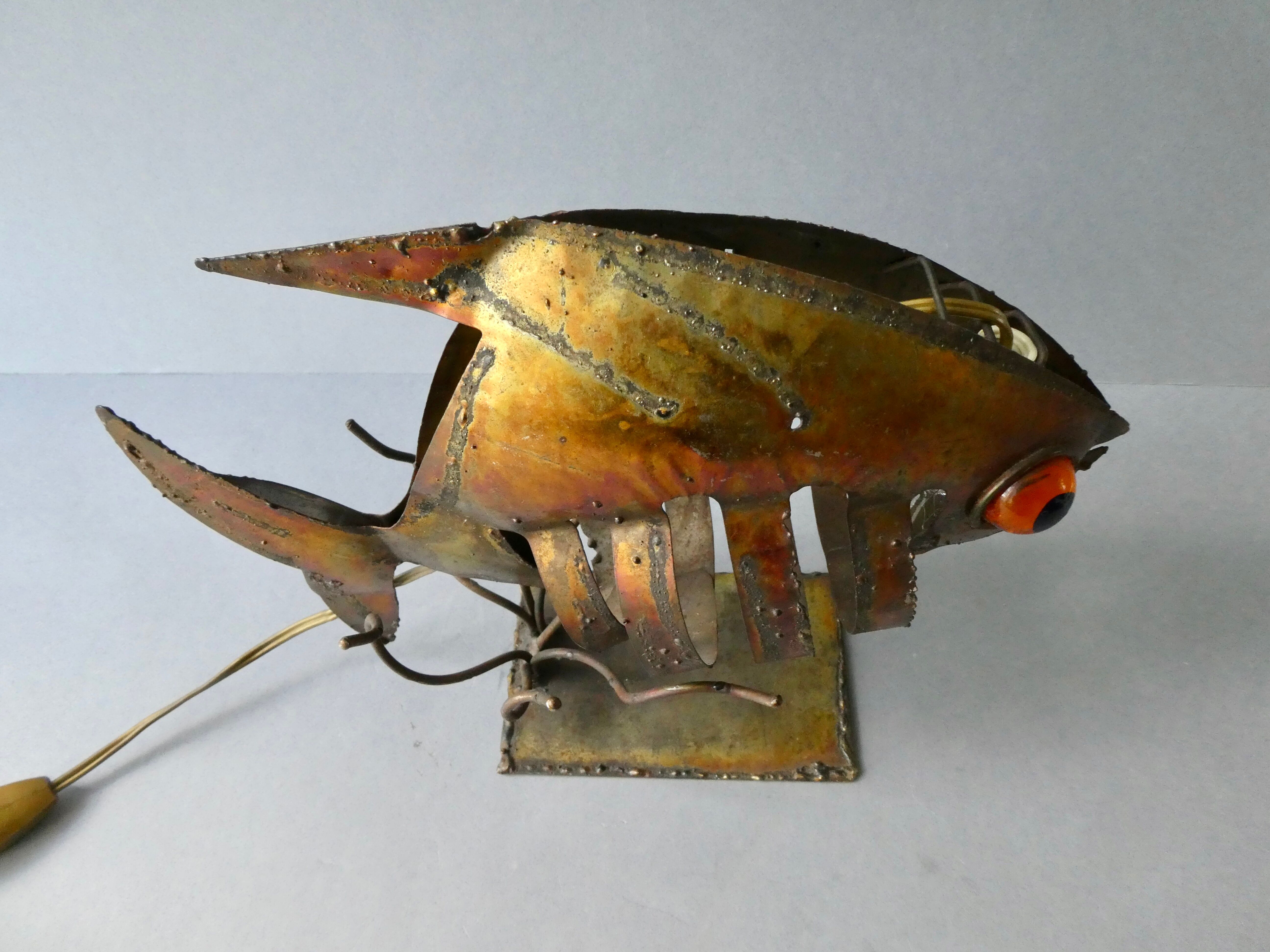 Night light shaped fish, gilded metal, 70s