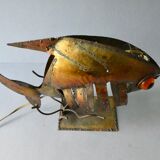 Lampe veilleuse forme poisson, en métal doré, années 70