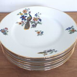 6 flat porcelain plates peacock