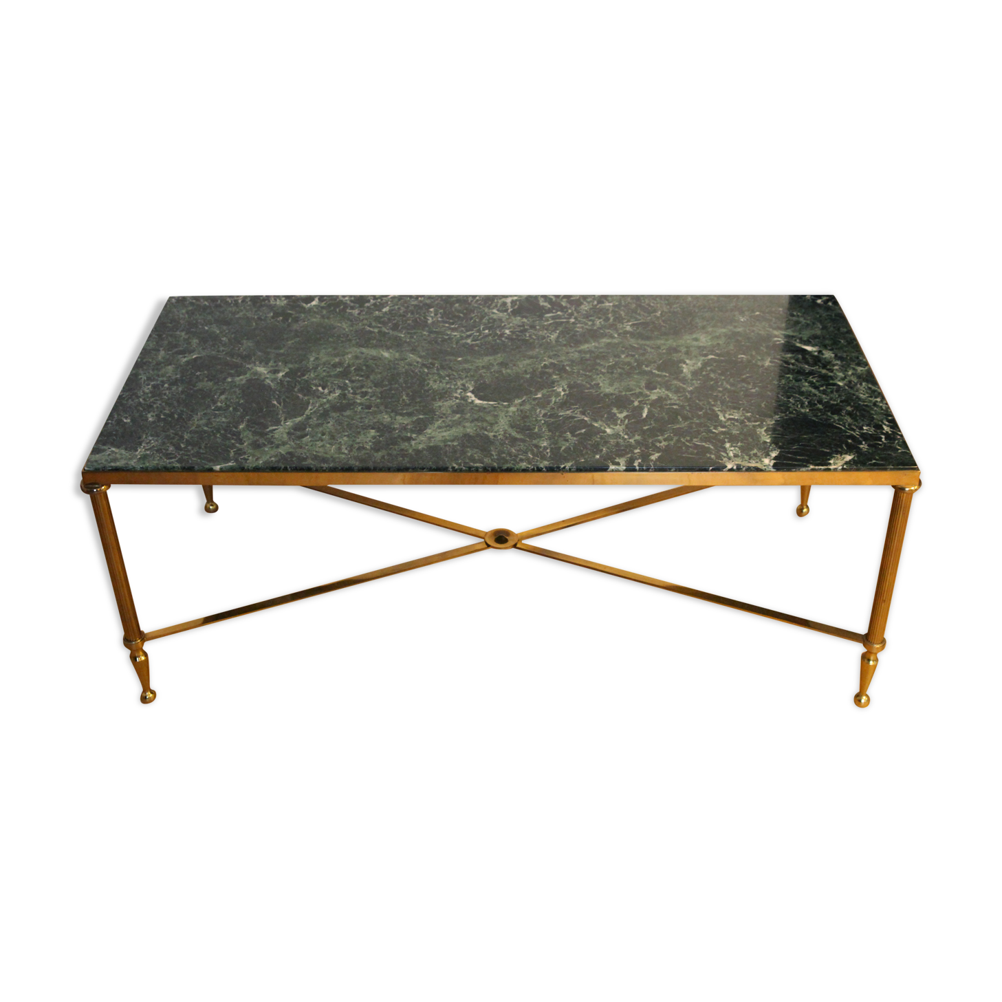Sea green marble and brass coffee table