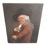 Old oil on canvas portrait painting signed Gouet