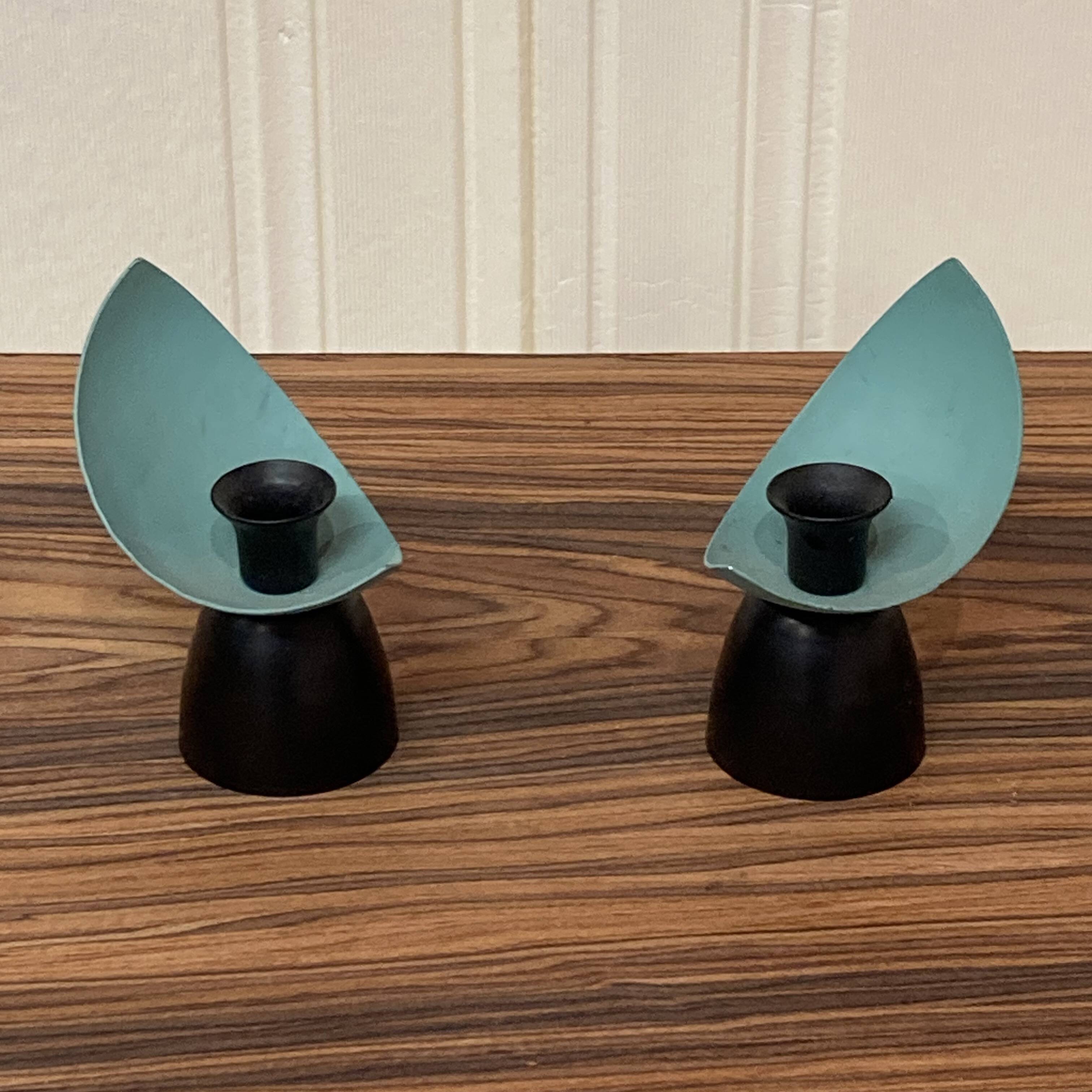 Pair of metal candlesticks scandinavian design 1950.