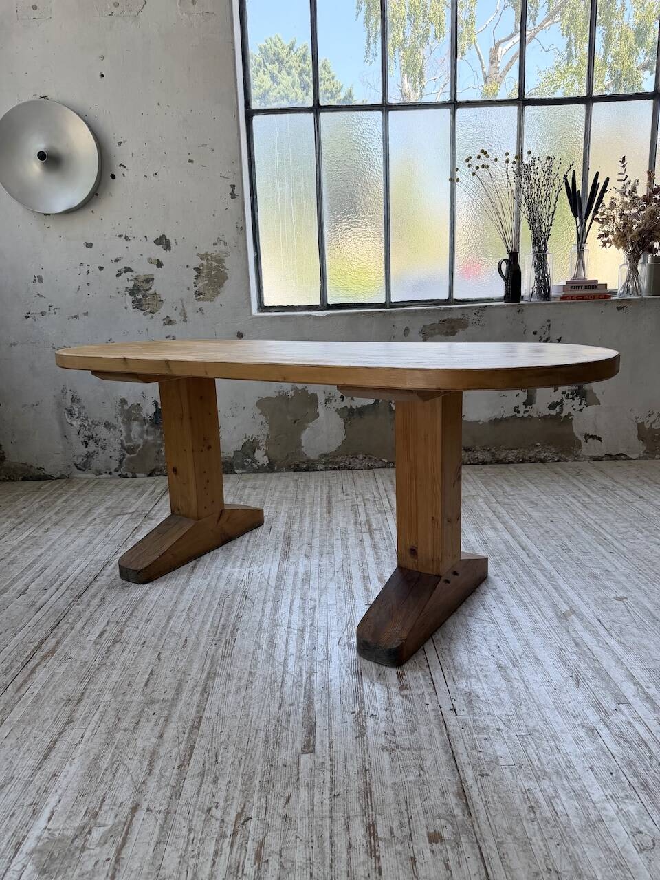 Brutalist pine oval table