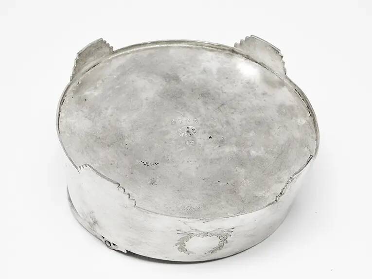 Neoclassical basket sugar bowl, silver-plated brass, Fraget, Poland, early 20th century