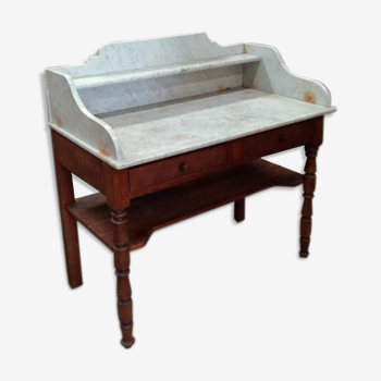 Meuble de salle de bain ancien avec dessus marbre