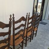 Set of 6 high-backed straw-seated chairs in solid oak from the early 1900s.