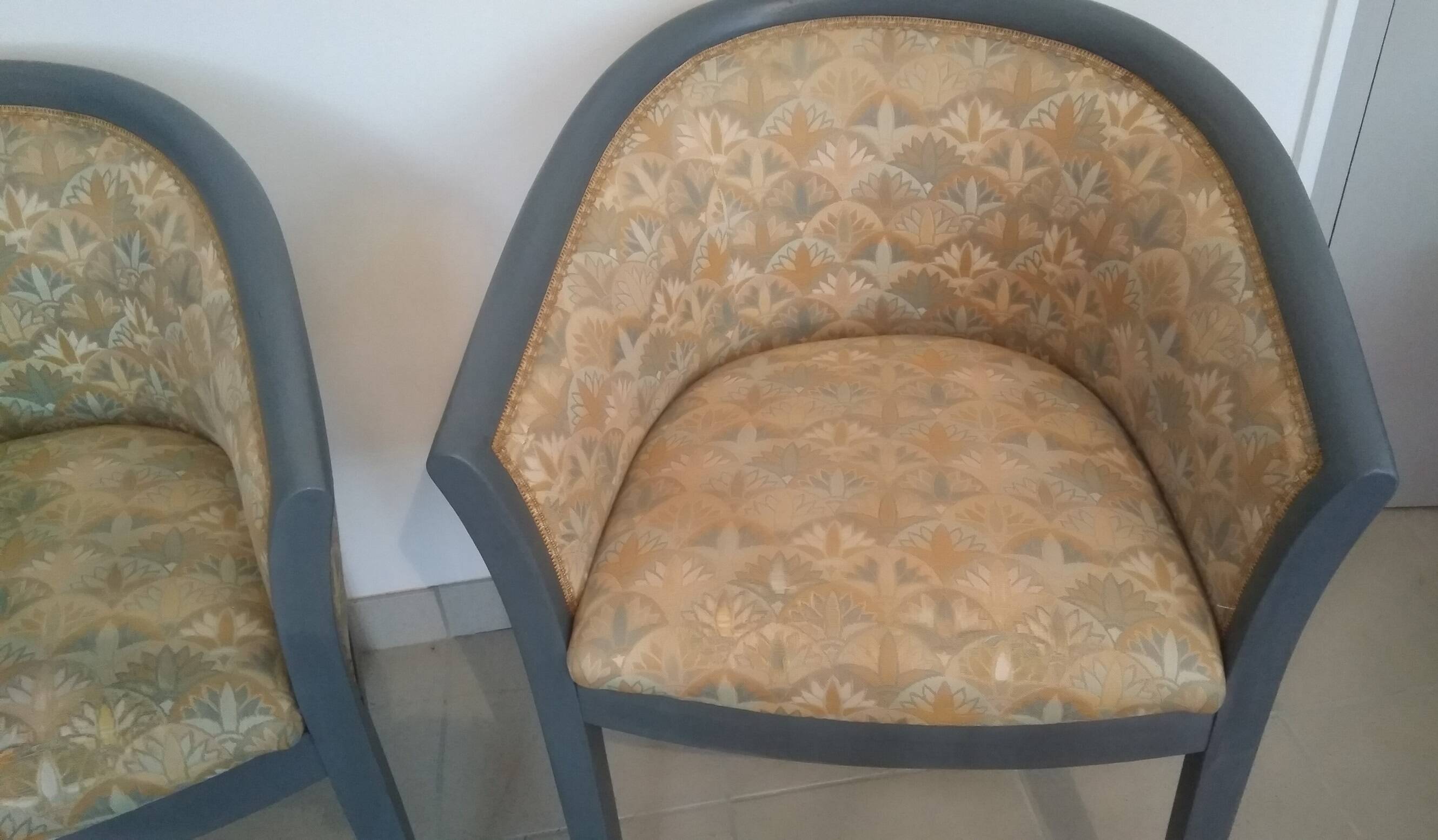 Pair of Rosello Art Deco barrel armchairs