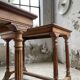 Set of two bistro tables in walnut and tiling from 1890.