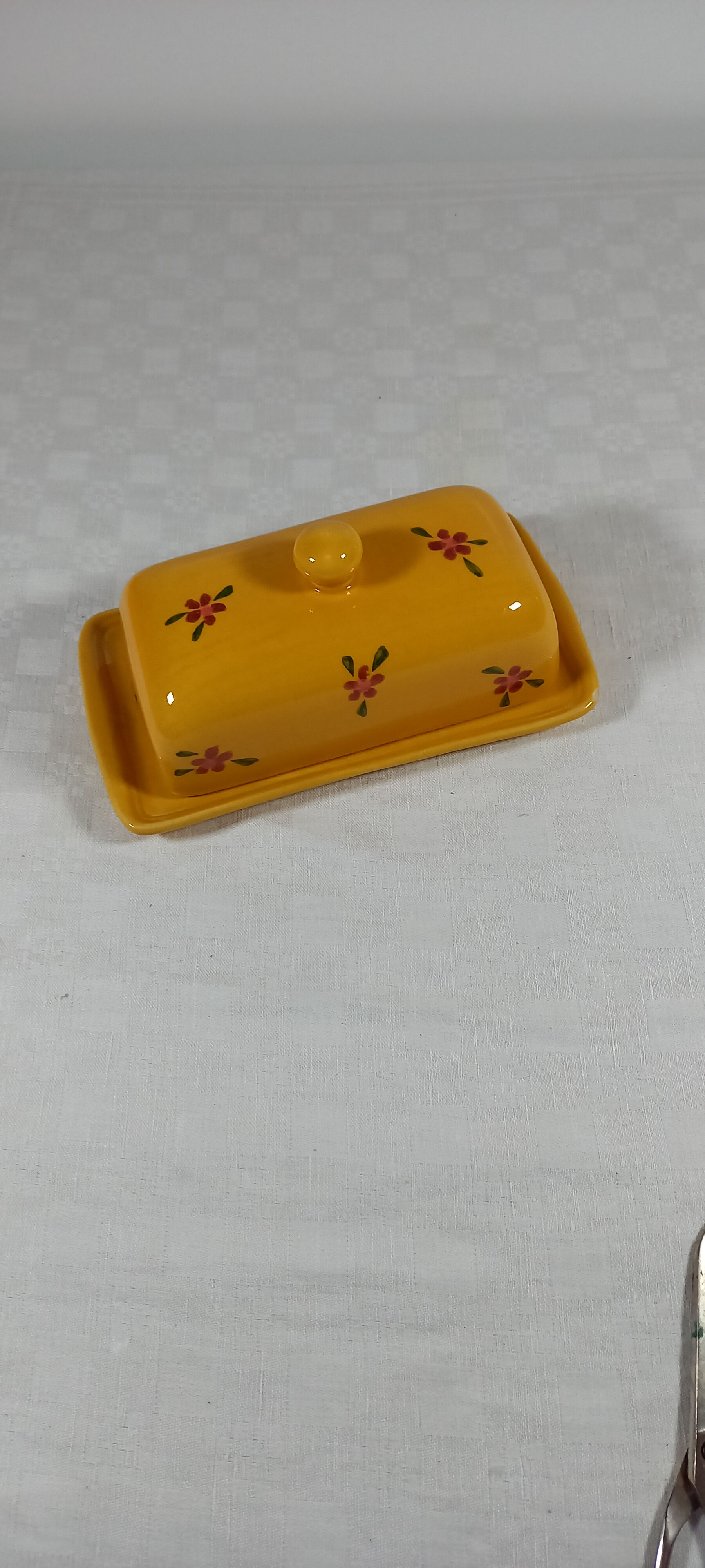 Glazed and decorated ceramic butter dish
