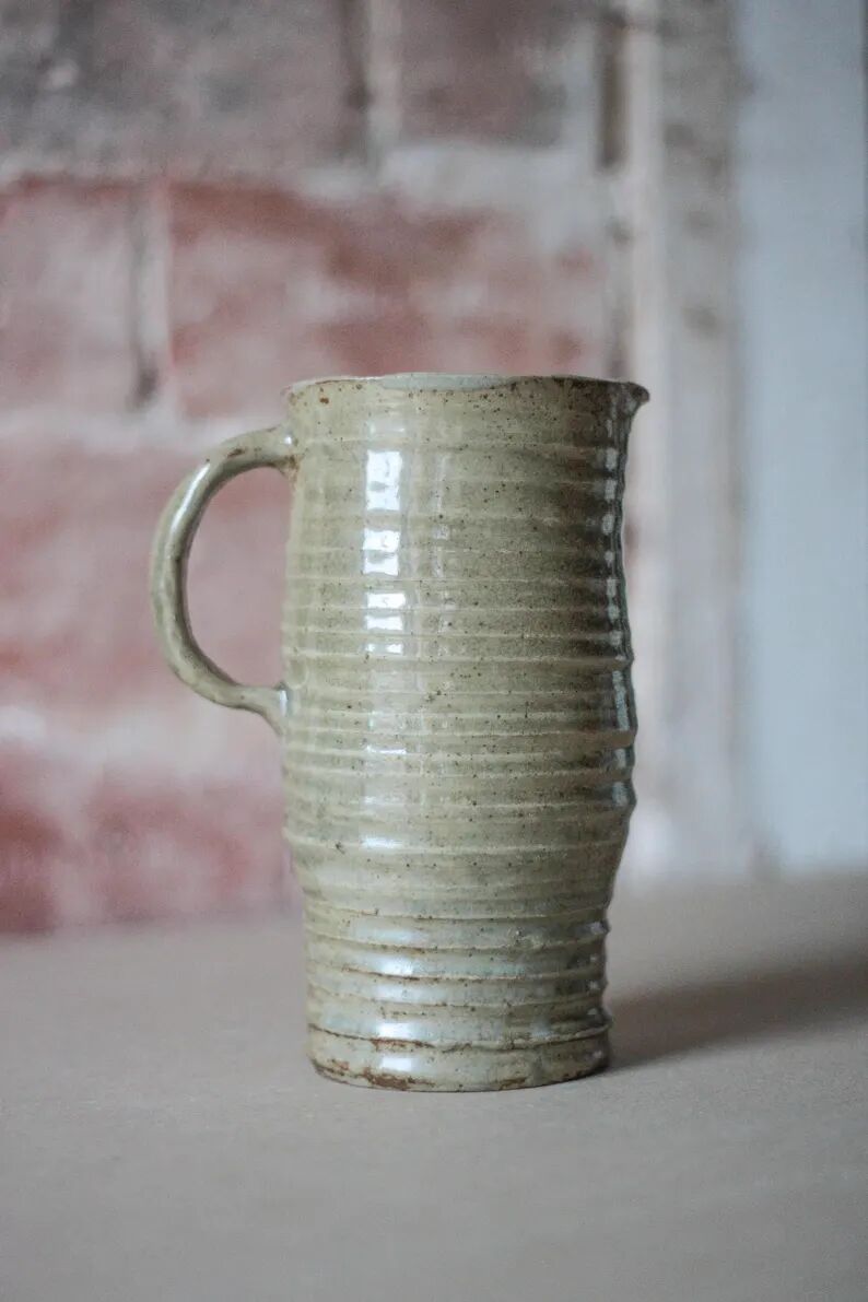 Glazed ceramic jug, signed vintage jug, pitcher, carafe, kitchen, collection