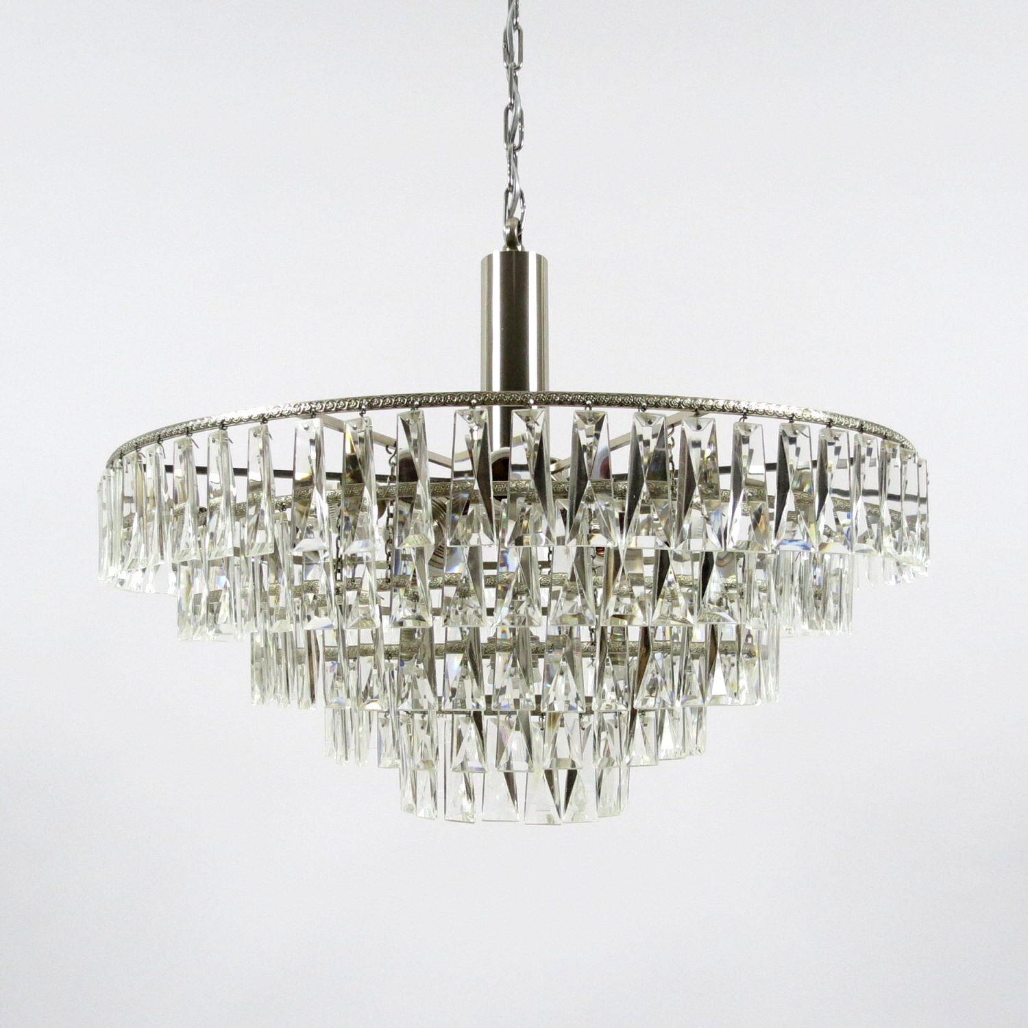 Glass and chrome metal chandelier, 1960