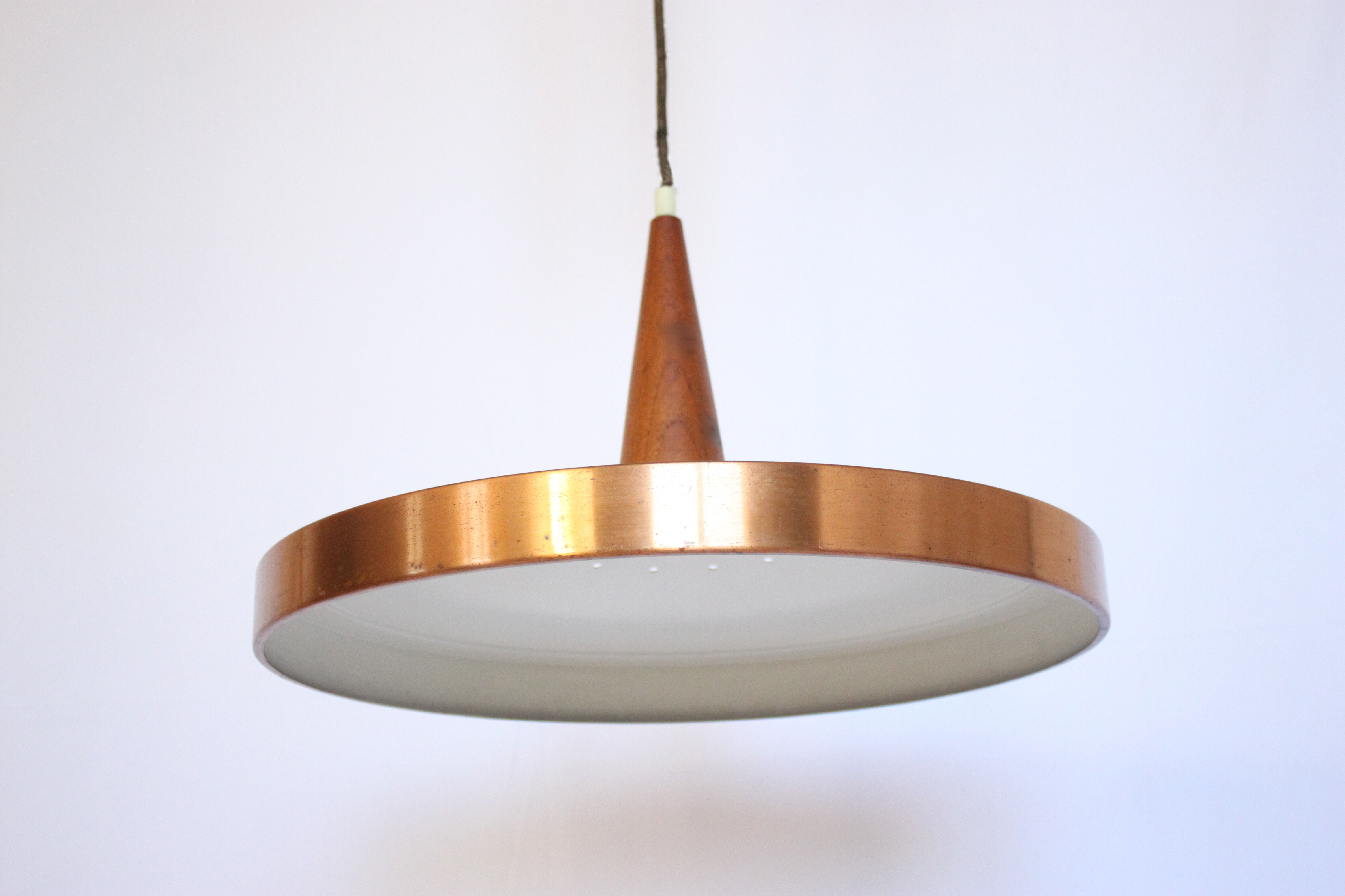 Scandinavian teak and copper hanging mounts and drops